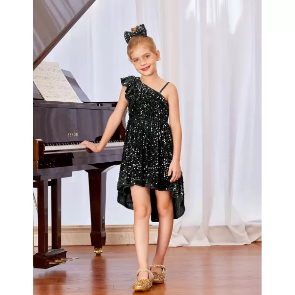 GRACE KARIN Girls One Shoulder Sequin Dress High Low Party Dress for 512YSilver