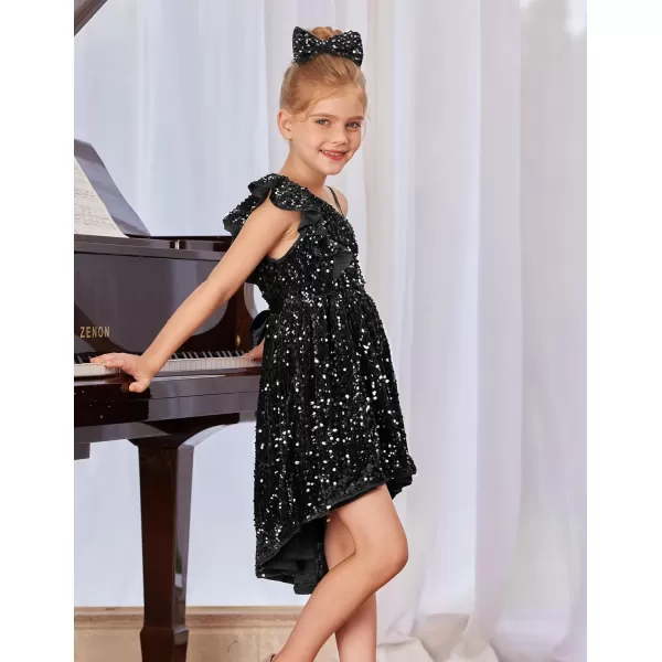 GRACE KARIN Girls One Shoulder Sequin Dress High Low Party Dress for 512YSilver