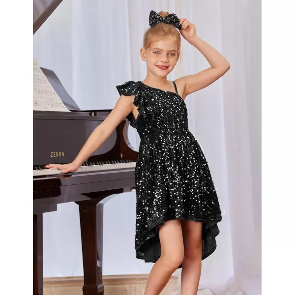 GRACE KARIN Girls One Shoulder Sequin Dress High Low Party Dress for 512YSilver