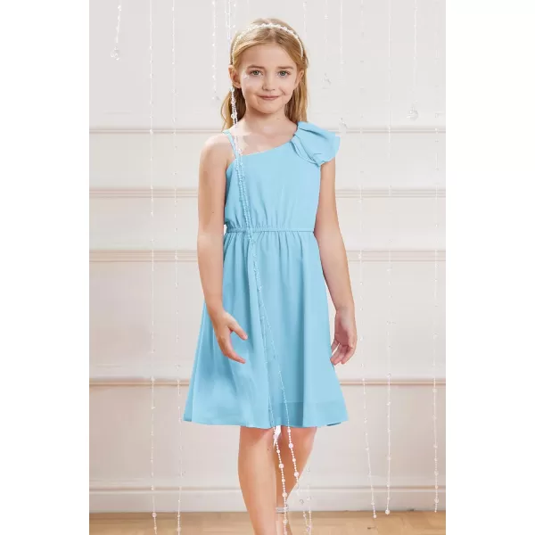 GRACE KARIN Girls One Shoulder Spring Dresses Cute Chiffon Flower Girl Dress 512YBlue