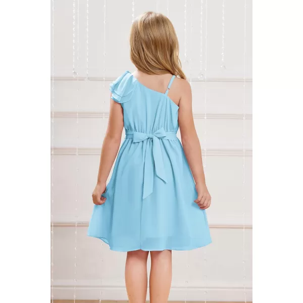 GRACE KARIN Girls One Shoulder Spring Dresses Cute Chiffon Flower Girl Dress 512YBlue