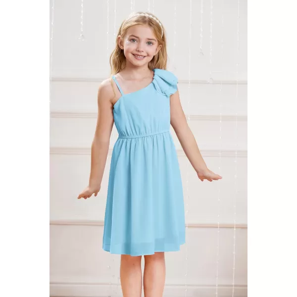 GRACE KARIN Girls One Shoulder Spring Dresses Cute Chiffon Flower Girl Dress 512YBlue