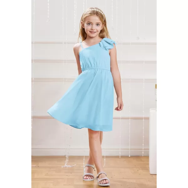 GRACE KARIN Girls One Shoulder Spring Dresses Cute Chiffon Flower Girl Dress 512YBlue