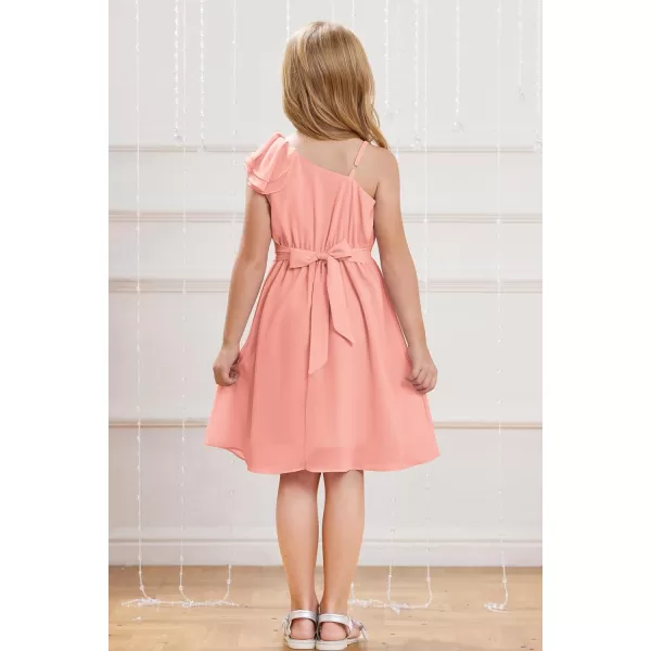 GRACE KARIN Girls One Shoulder Spring Dresses Cute Chiffon Flower Girl Dress 512YOrange Pink