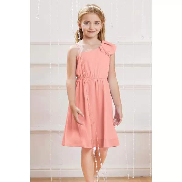 GRACE KARIN Girls One Shoulder Spring Dresses Cute Chiffon Flower Girl Dress 512YOrange Pink