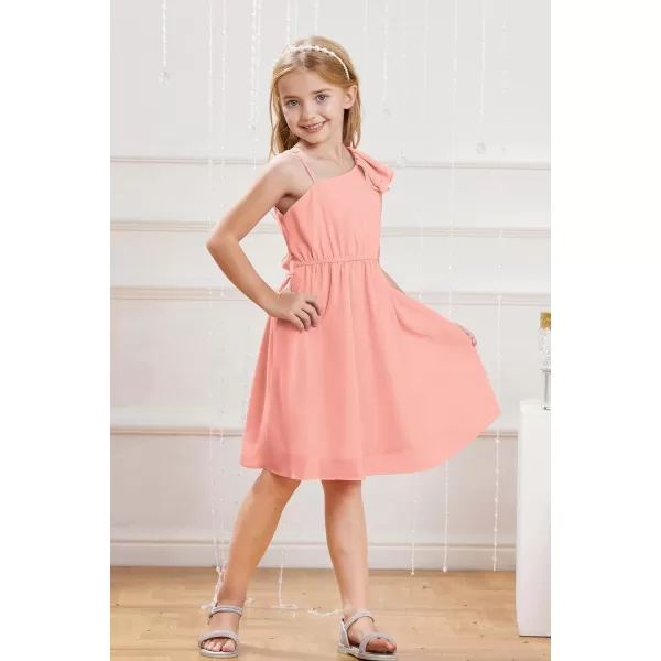 GRACE KARIN Girls One Shoulder Spring Dresses Cute Chiffon Flower Girl Dress 512YOrange Pink