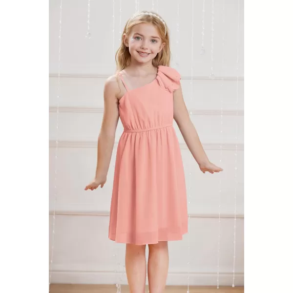 GRACE KARIN Girls One Shoulder Spring Dresses Cute Chiffon Flower Girl Dress 512YOrange Pink