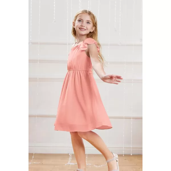 GRACE KARIN Girls One Shoulder Spring Dresses Cute Chiffon Flower Girl Dress 512YOrange Pink