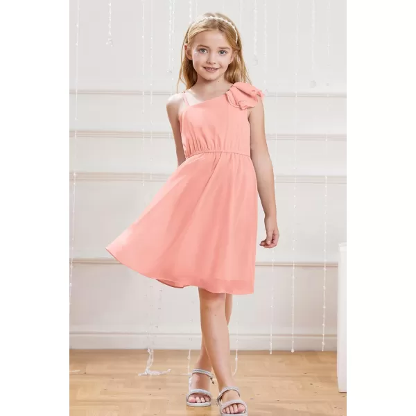 GRACE KARIN Girls One Shoulder Spring Dresses Cute Chiffon Flower Girl Dress 512YOrange Pink