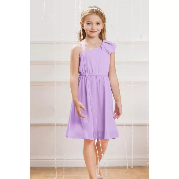 GRACE KARIN Girls One Shoulder Spring Dresses Cute Chiffon Flower Girl Dress 512YPurple