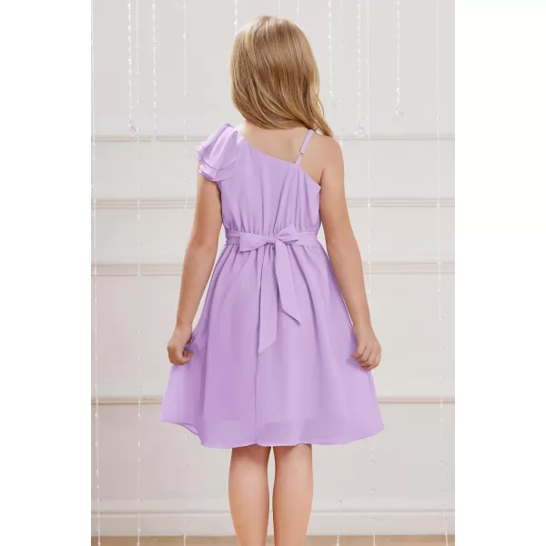 GRACE KARIN Girls One Shoulder Spring Dresses Cute Chiffon Flower Girl Dress 512YPurple