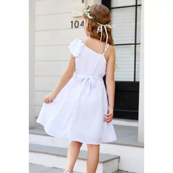 GRACE KARIN Girls One Shoulder Spring Dresses Cute Chiffon Flower Girl Dress 512YWhite