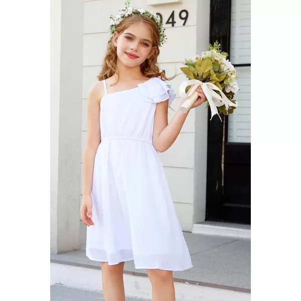 GRACE KARIN Girls One Shoulder Spring Dresses Cute Chiffon Flower Girl Dress 512YWhite