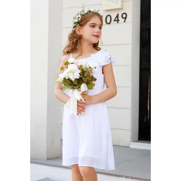 GRACE KARIN Girls One Shoulder Spring Dresses Cute Chiffon Flower Girl Dress 512YWhite