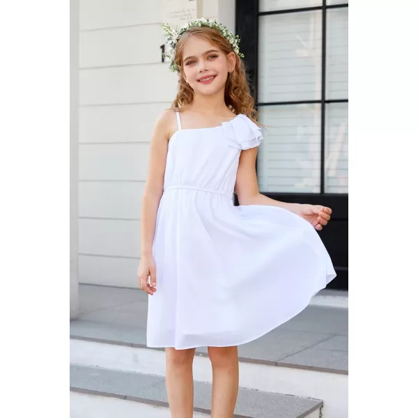 GRACE KARIN Girls One Shoulder Spring Dresses Cute Chiffon Flower Girl Dress 512YWhite