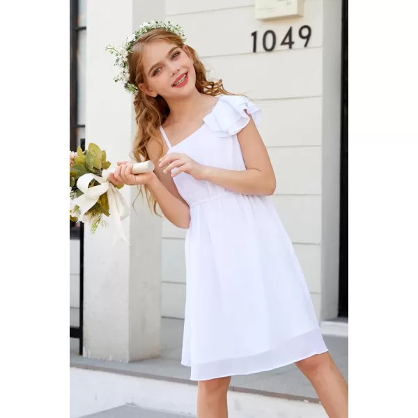 GRACE KARIN Girls One Shoulder Spring Dresses Cute Chiffon Flower Girl Dress 512YWhite