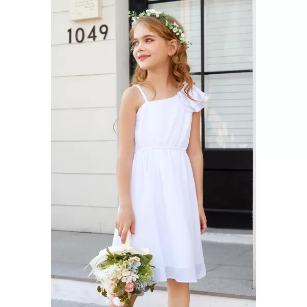 GRACE KARIN Girls One Shoulder Spring Dresses Cute Chiffon Flower Girl Dress 512YWhite