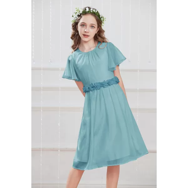 GRACE KARIN Girls Party Dress Crew Neck Chiffon Aline Short Sleeves Formal Dress for 512YGray Blue