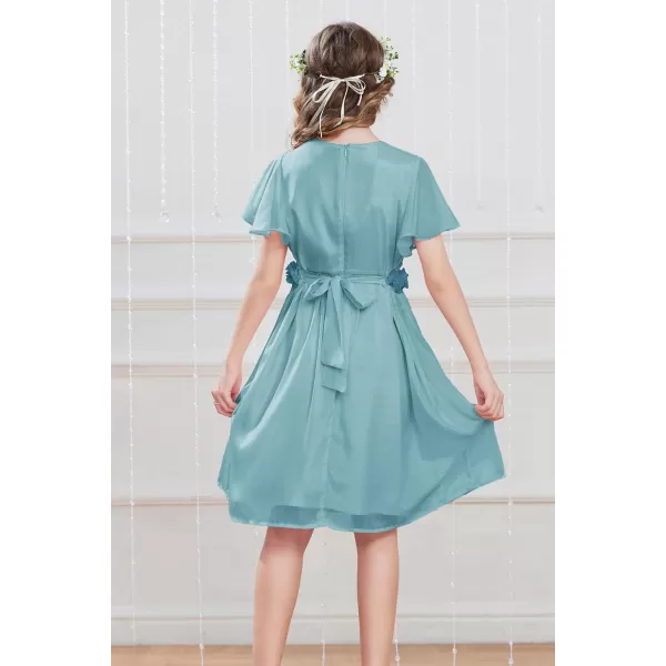 GRACE KARIN Girls Party Dress Crew Neck Chiffon Aline Short Sleeves Formal Dress for 512YGray Blue