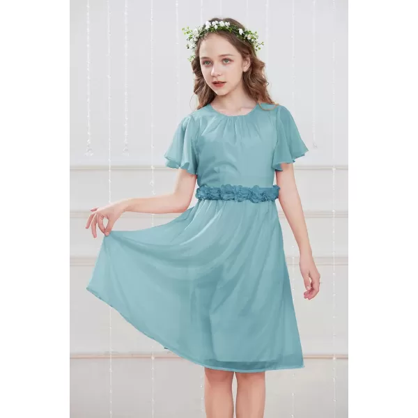 GRACE KARIN Girls Party Dress Crew Neck Chiffon Aline Short Sleeves Formal Dress for 512YGray Blue