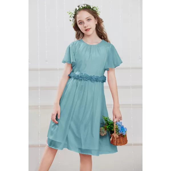 GRACE KARIN Girls Party Dress Crew Neck Chiffon Aline Short Sleeves Formal Dress for 512YGray Blue