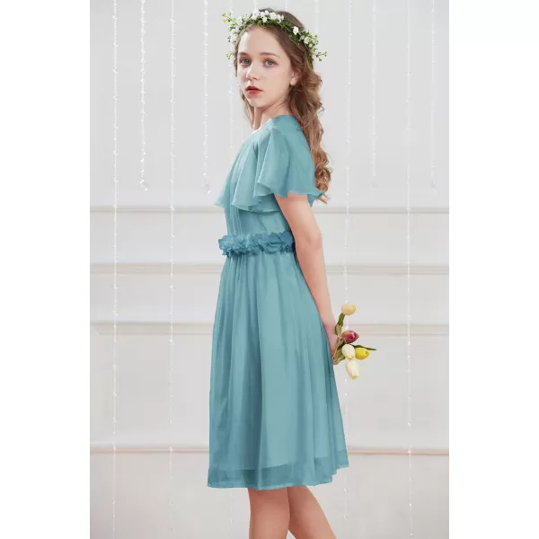 GRACE KARIN Girls Party Dress Crew Neck Chiffon Aline Short Sleeves Formal Dress for 512YGray Blue