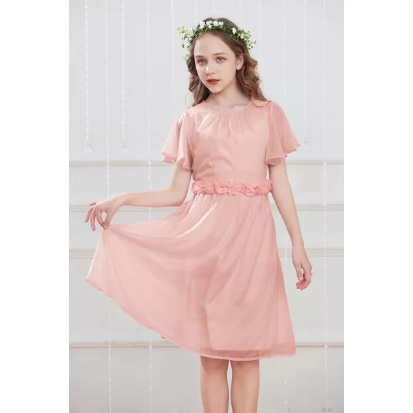 GRACE KARIN Girls Party Dress Crew Neck Chiffon Aline Short Sleeves Formal Dress for 512YPink