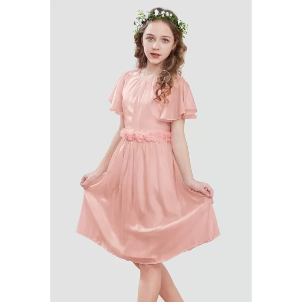 GRACE KARIN Girls Party Dress Crew Neck Chiffon Aline Short Sleeves Formal Dress for 512YPink