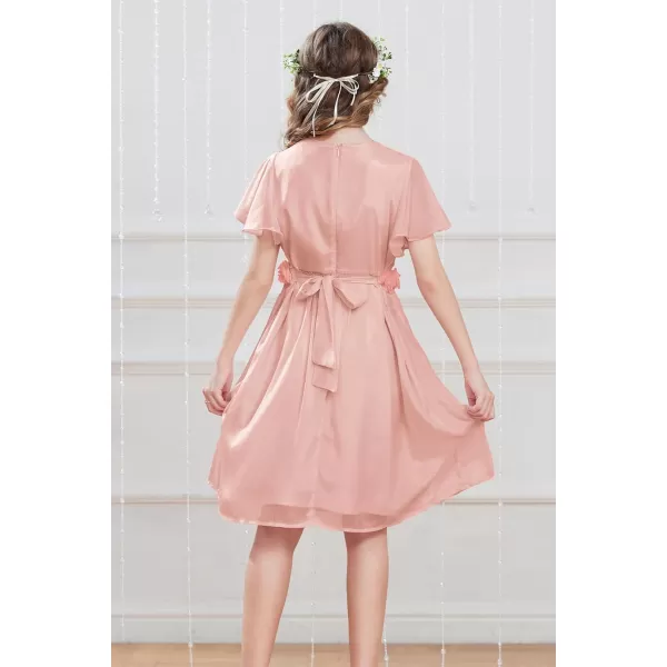 GRACE KARIN Girls Party Dress Crew Neck Chiffon Aline Short Sleeves Formal Dress for 512YPink