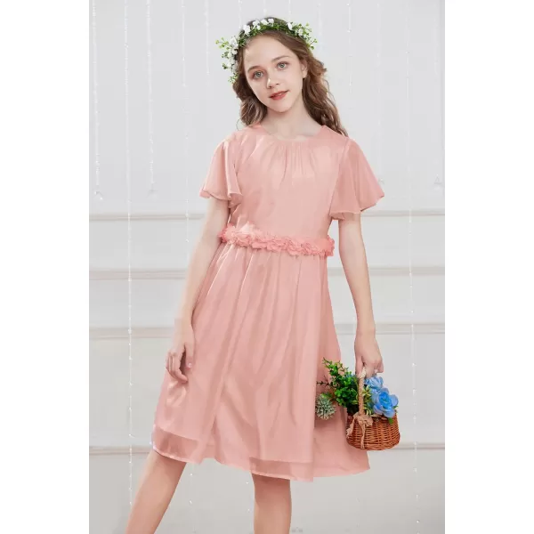 GRACE KARIN Girls Party Dress Crew Neck Chiffon Aline Short Sleeves Formal Dress for 512YPink