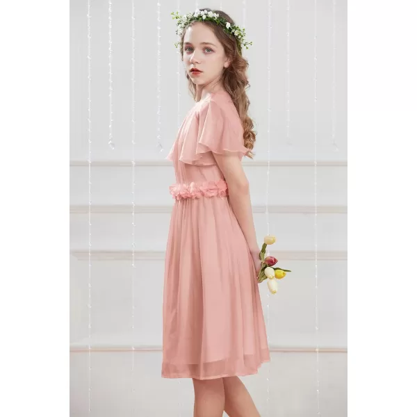 GRACE KARIN Girls Party Dress Crew Neck Chiffon Aline Short Sleeves Formal Dress for 512YPink