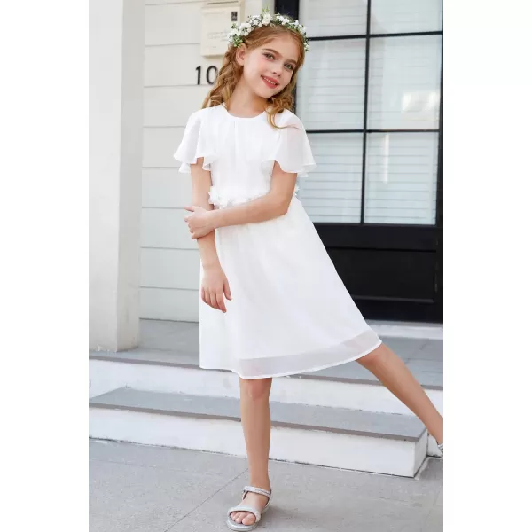 GRACE KARIN Girls Party Dress Crew Neck Chiffon Aline Short Sleeves Formal Dress for 512YWhite