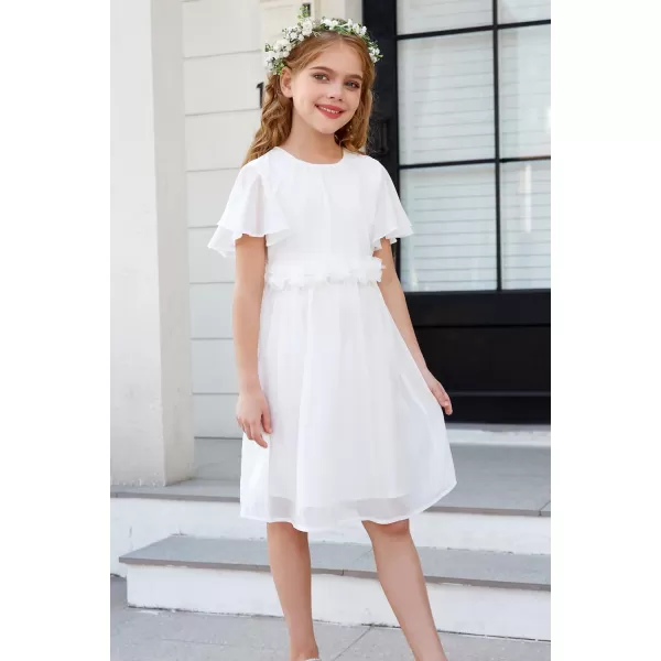 GRACE KARIN Girls Party Dress Crew Neck Chiffon Aline Short Sleeves Formal Dress for 512YWhite