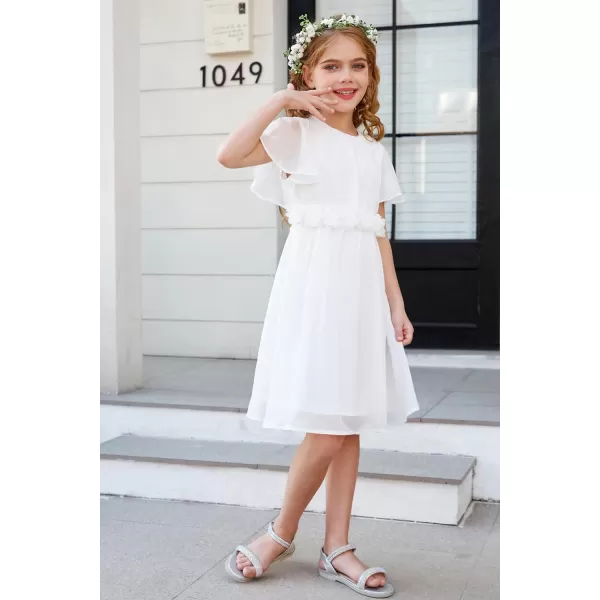 GRACE KARIN Girls Party Dress Crew Neck Chiffon Aline Short Sleeves Formal Dress for 512YWhite