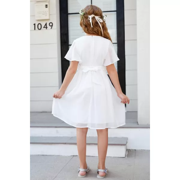 GRACE KARIN Girls Party Dress Crew Neck Chiffon Aline Short Sleeves Formal Dress for 512YWhite