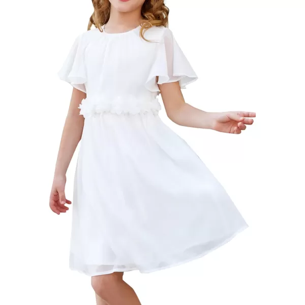 GRACE KARIN Girls Party Dress Crew Neck Chiffon Aline Short Sleeves Formal Dress for 512YWhite