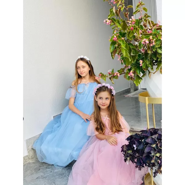 GRACE KARIN Girls Party Dress Off Shoulder Fancy Tulle Formal Long Sequin Dress for Girl 512Light Blue