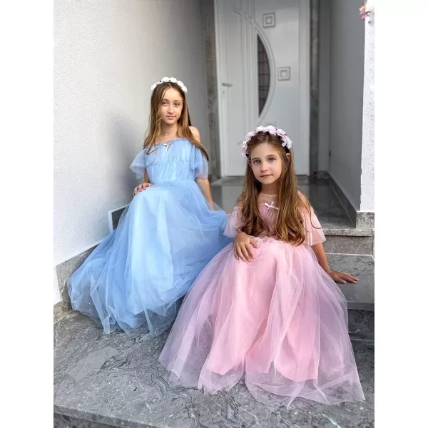 GRACE KARIN Girls Party Dress Off Shoulder Fancy Tulle Formal Long Sequin Dress for Girl 512Pink