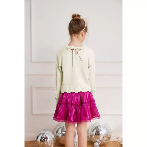 GRACE KARIN Girls Pullover Sweater Knit Long Sleeve Cute Back Bow Tie Sweater for Girl 512YBeige