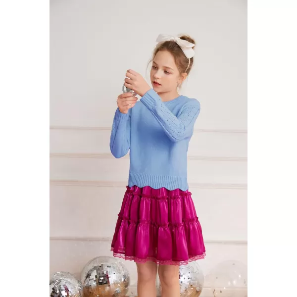 GRACE KARIN Girls Pullover Sweater Knit Long Sleeve Cute Back Bow Tie Sweater for Girl 512YBlue