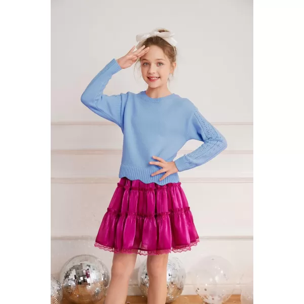 GRACE KARIN Girls Pullover Sweater Knit Long Sleeve Cute Back Bow Tie Sweater for Girl 512YBlue