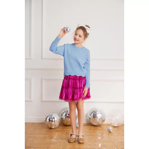 GRACE KARIN Girls Pullover Sweater Knit Long Sleeve Cute Back Bow Tie Sweater for Girl 512YBlue