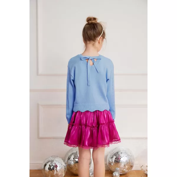 GRACE KARIN Girls Pullover Sweater Knit Long Sleeve Cute Back Bow Tie Sweater for Girl 512YBlue