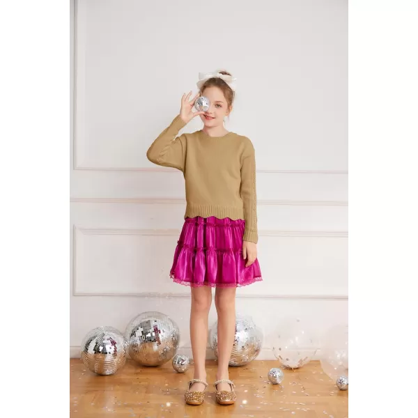 GRACE KARIN Girls Pullover Sweater Knit Long Sleeve Cute Back Bow Tie Sweater for Girl 512YCamel