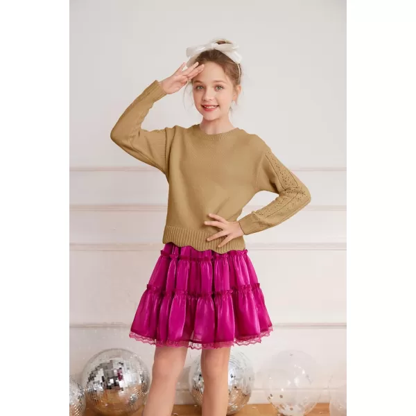 GRACE KARIN Girls Pullover Sweater Knit Long Sleeve Cute Back Bow Tie Sweater for Girl 512YCamel