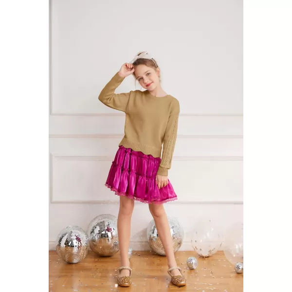 GRACE KARIN Girls Pullover Sweater Knit Long Sleeve Cute Back Bow Tie Sweater for Girl 512YCamel