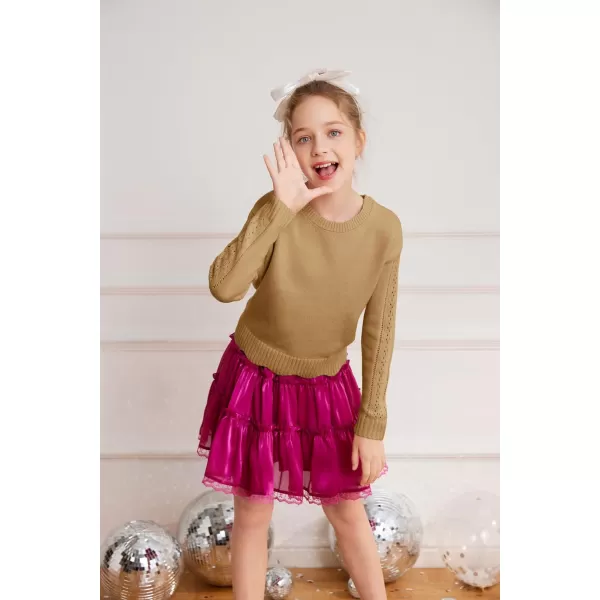 GRACE KARIN Girls Pullover Sweater Knit Long Sleeve Cute Back Bow Tie Sweater for Girl 512YCamel