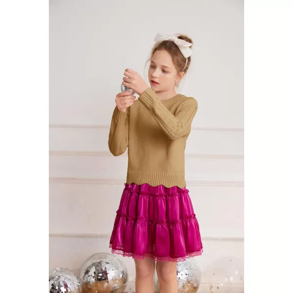 GRACE KARIN Girls Pullover Sweater Knit Long Sleeve Cute Back Bow Tie Sweater for Girl 512YCamel