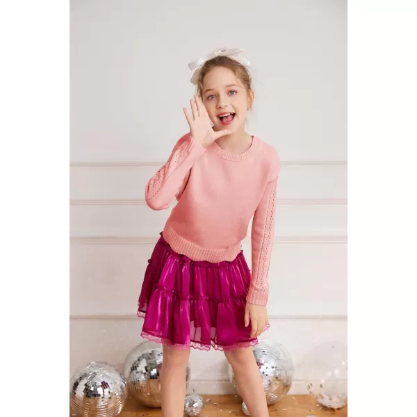 GRACE KARIN Girls Pullover Sweater Knit Long Sleeve Cute Back Bow Tie Sweater for Girl 512YPink