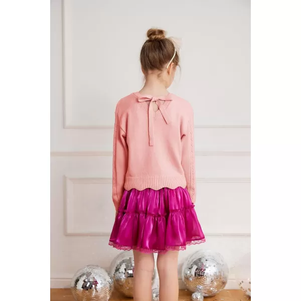 GRACE KARIN Girls Pullover Sweater Knit Long Sleeve Cute Back Bow Tie Sweater for Girl 512YPink